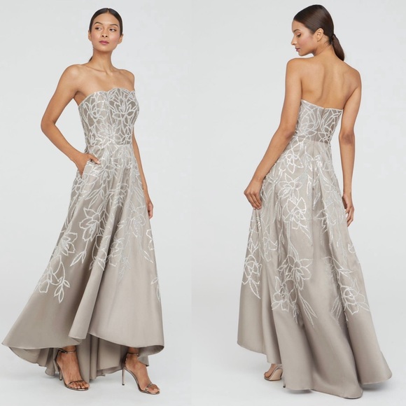 Theia Women's Pamela Embellished Mikado Strapless High Low Evening Gown Size 4 - Picture 2 of 15